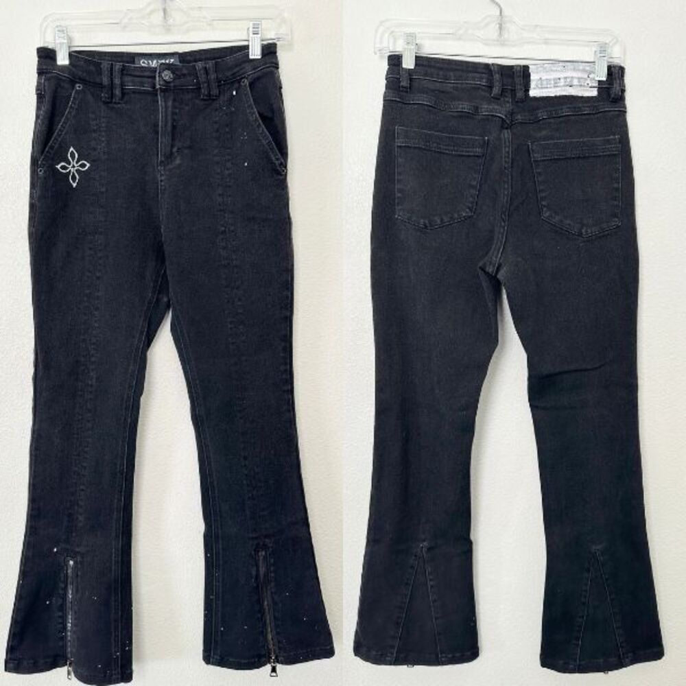 SMFK Flare Jeans Ankle Zip Black Streetwear Grunge Skater Women's Small (27)